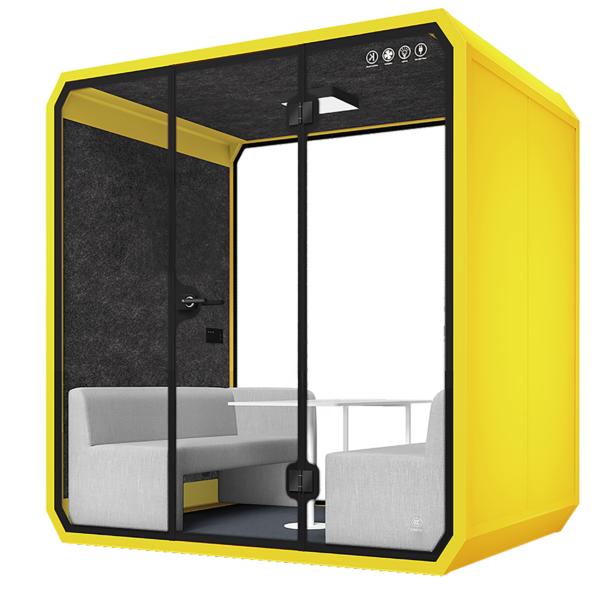 Dynami Silent Meeting Booths 4 Person L-b-lemon yellow