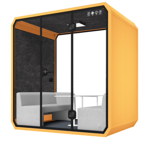 Modern Office Meeting Pod 4 Seating L-b-deep orange