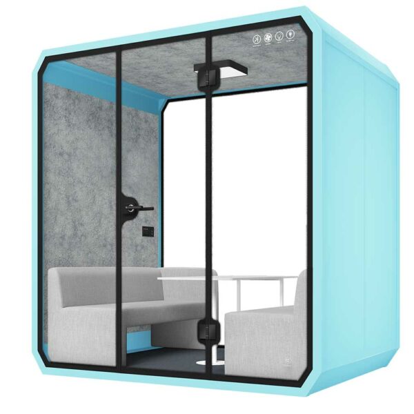 Modern Silent Cabin Meeting booth 4 Person L-b-bright blue