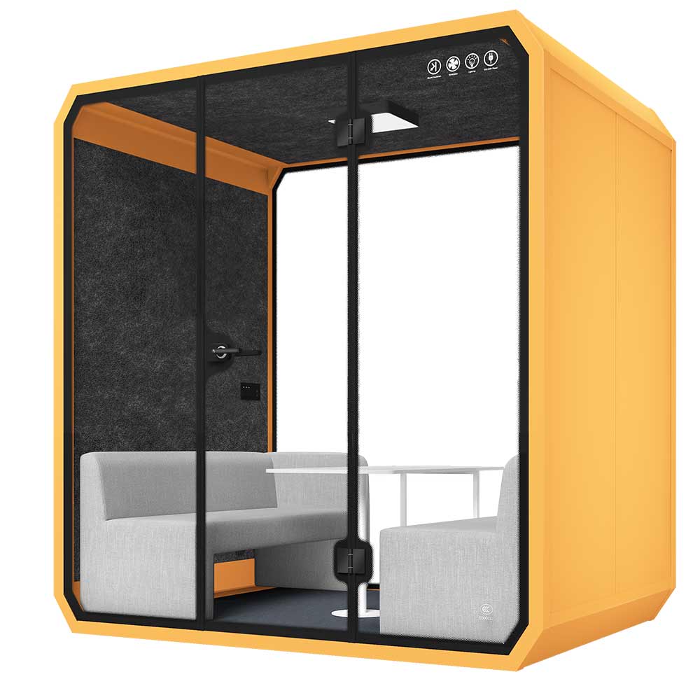 Modern Silent Cabin Meeting booth 4 Person L-b-deep orange