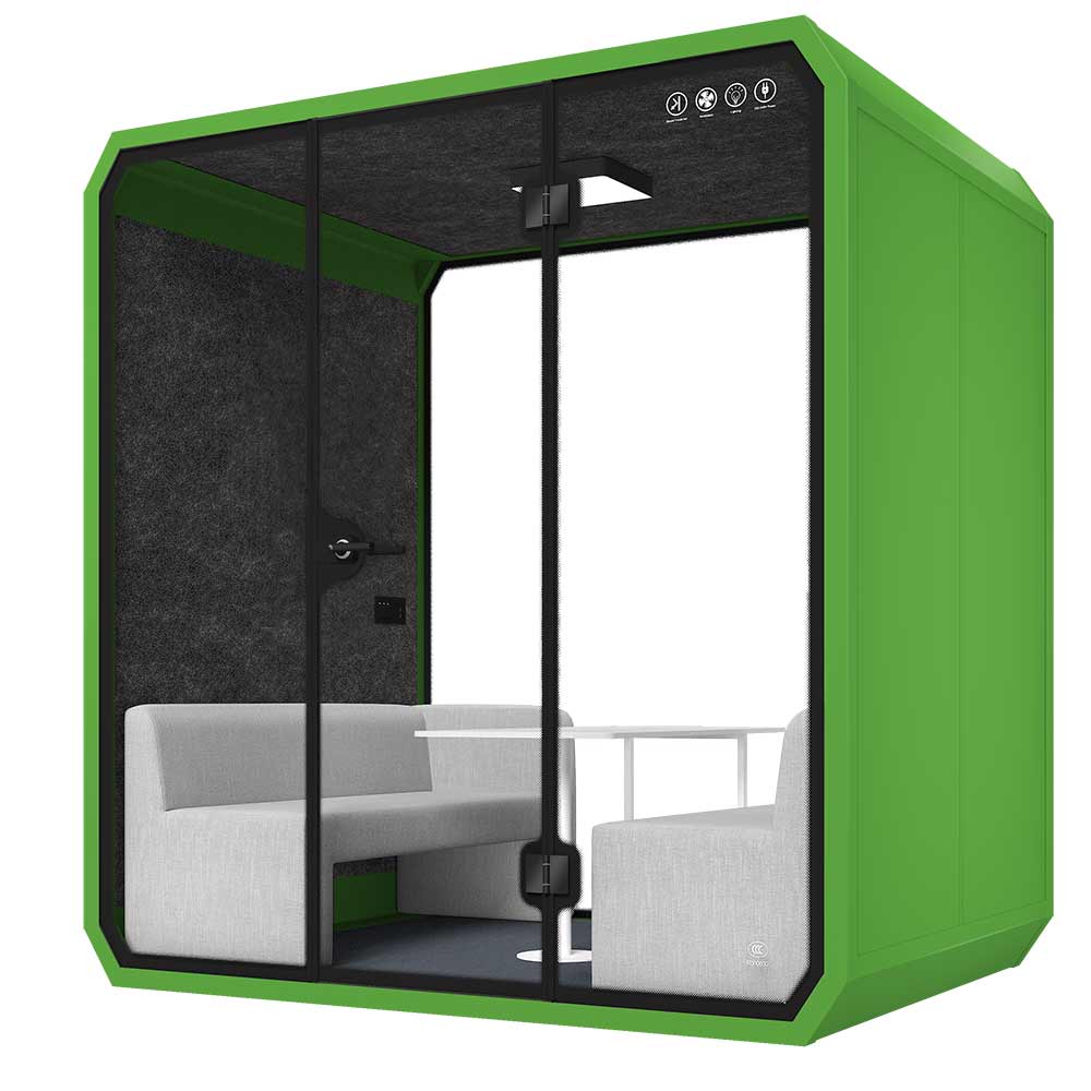 Modern Silent Cabin Meeting booth 4 Person L-b-grass green