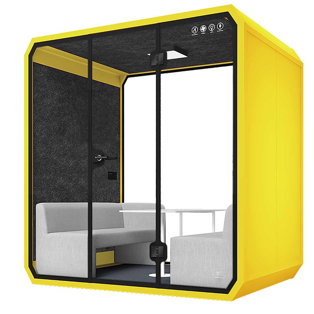 Modern Silent Cabin Meeting booth 4 Person L-b-lemon yellow