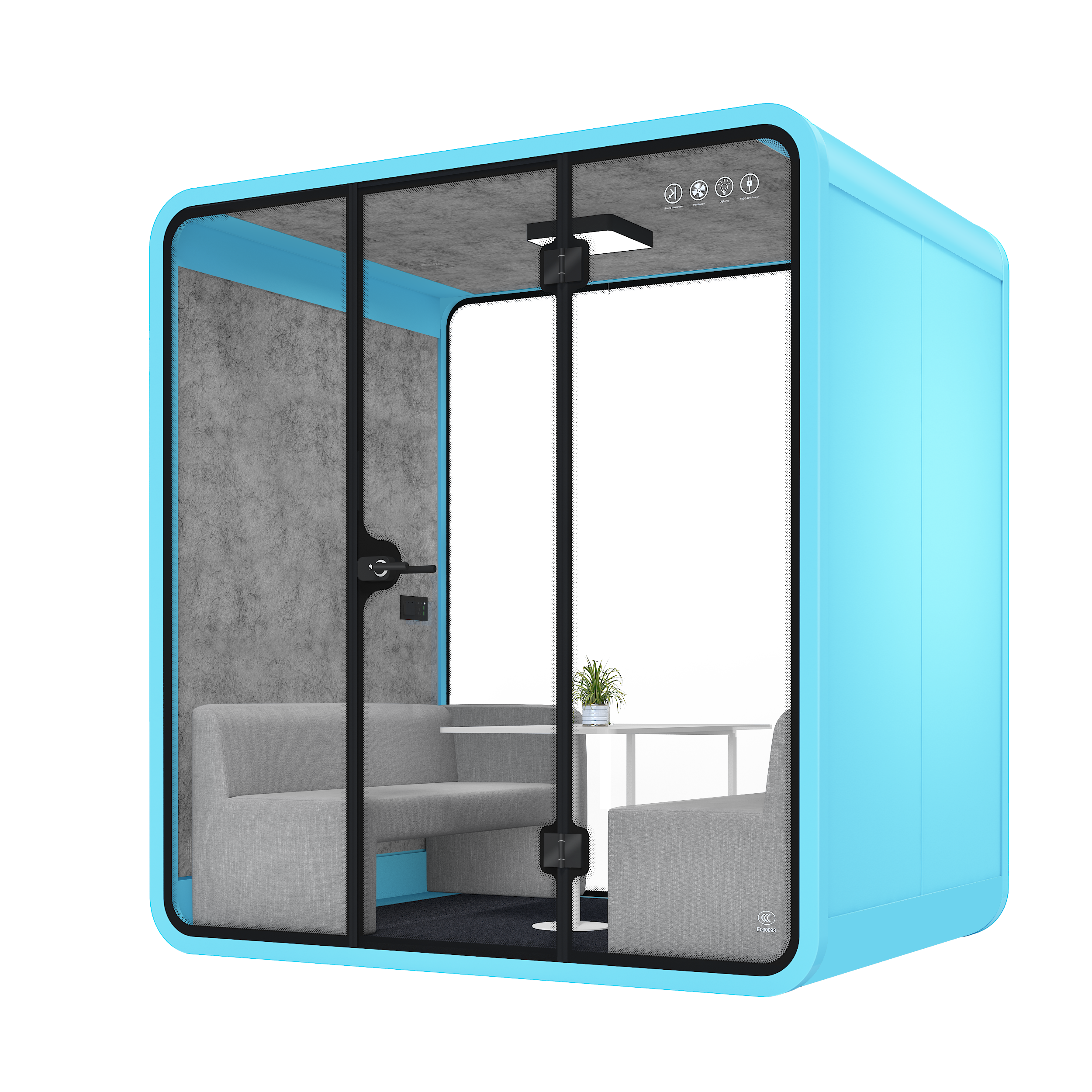 Work Pod Silent Booths Soundproof Meeting Pods 4 Person L-a-bright blue